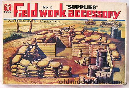 Bandai 1/48 Field Work Accessory  Supplies 55 Gallon Drums (6) / Wooden Casks (4) / Sand Bags (12)/ Bed Rolls (6) / Kit Bags (8) / Wooden Crates with Lids (4) / Jerry Cans (8), 8230-125 plastic model kit
